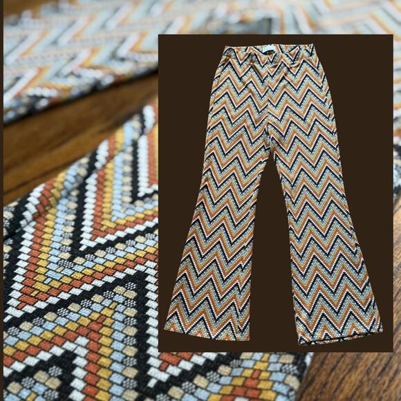 Tall SZ Lrg NWT Urban Outfitters Chevron Orange Brown Thanksgiving Fall Pants - Picture 2 of 12